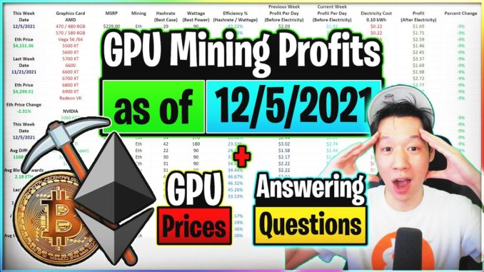 GPU Mining Profits as of 12/5/21 | GPU Prices | Answering Questions