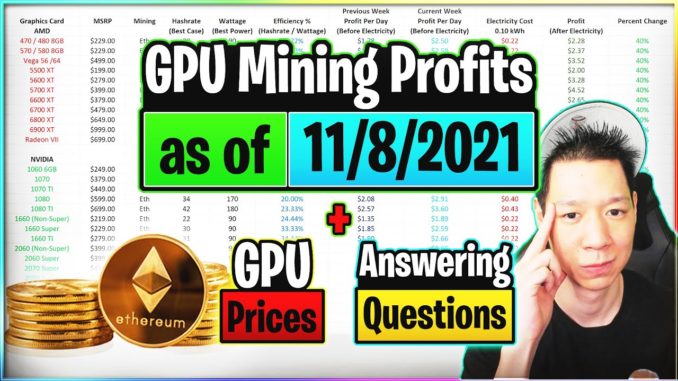 GPU Mining Profits as of 11/8/21 | GPU Prices | Answering Questions