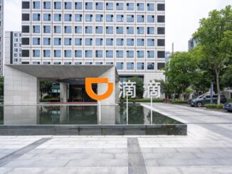 The Didi logo outside an office in China.